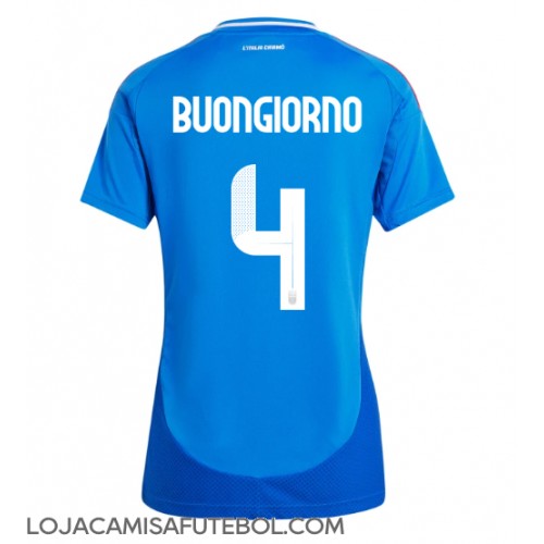 Camisa de Futebol Itália Alessandro Buongiorno #4 Equipamento Principal Mulheres Europeu 2024 Manga Curta